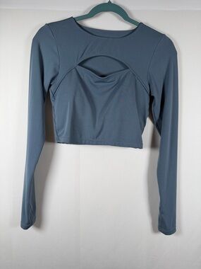 PARAGON Slate Blue Long Sleeve Cropped Cutout Top